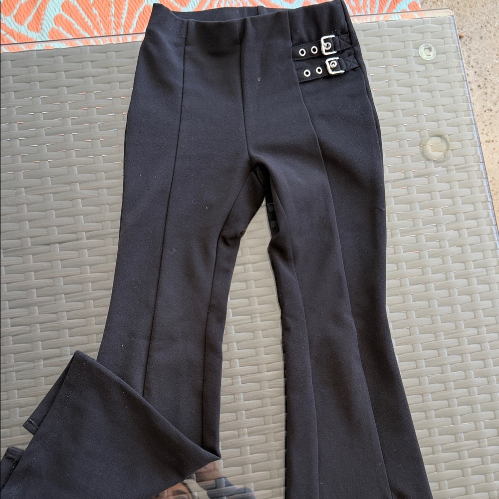 Zara Black Kids Flare Leggings with Side Buckle Detail